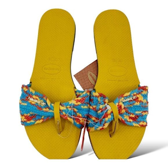NWT's Havaianas You‎ St. Tropez Mesh Turquoise and Mustard Flip Flops US 9/10 - Picture 2 of 12
